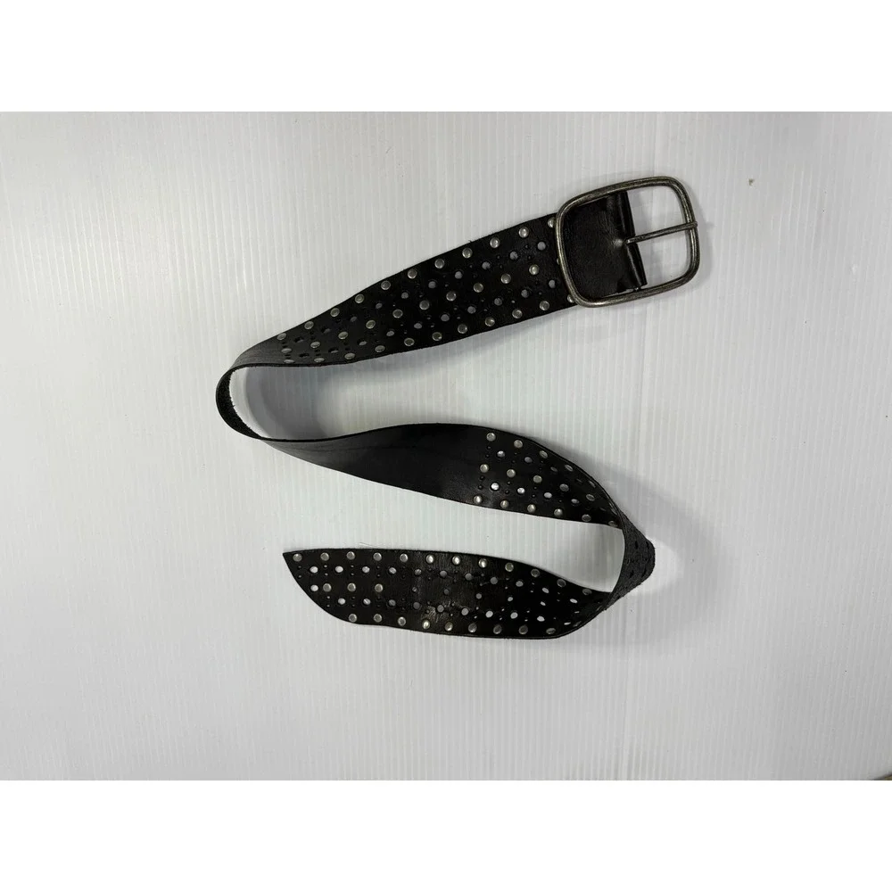 Vintage Y2K Express Wide Leather Studded Belt‎ Black Silver Punk Boho Waist S